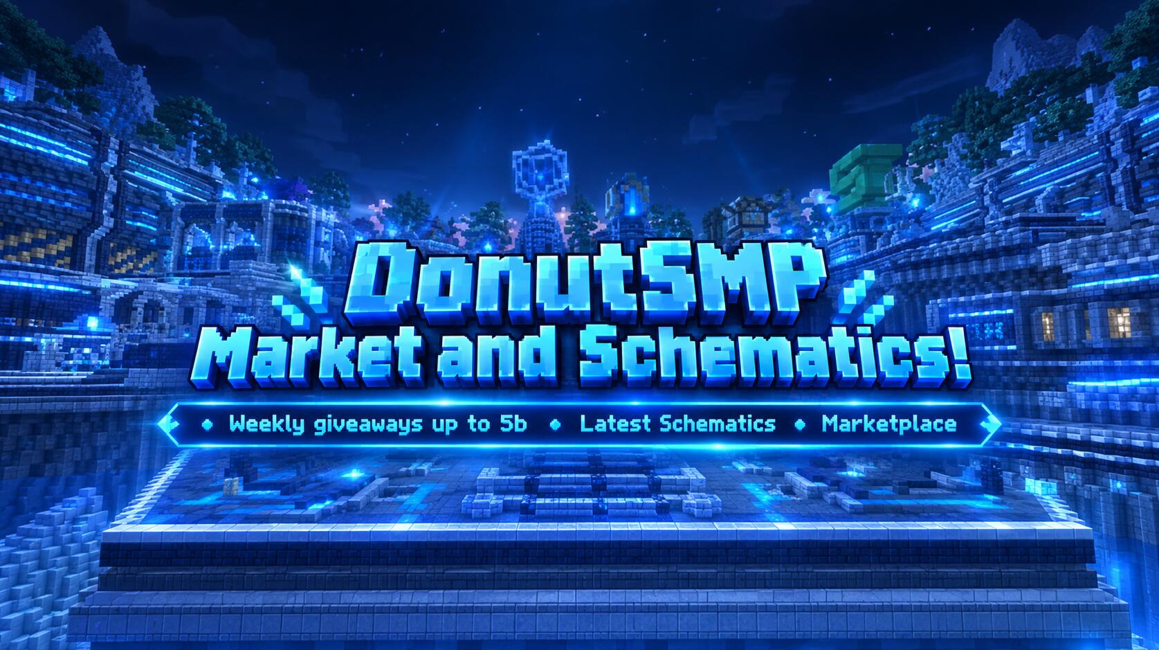 Discovery splash banner for 2B RN DonutSMP Market and Schematics Discord server